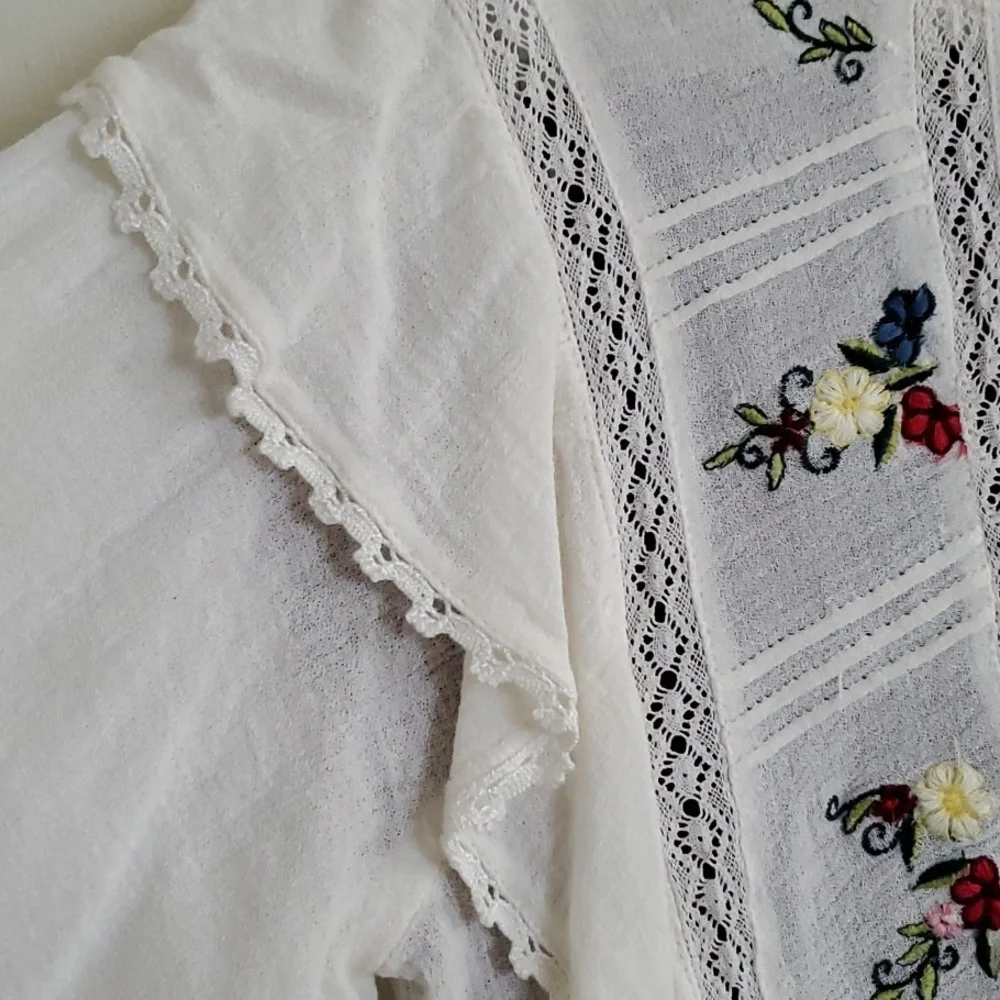 Free People Gauze Embrodery Flowers Long Sleeve Blouse